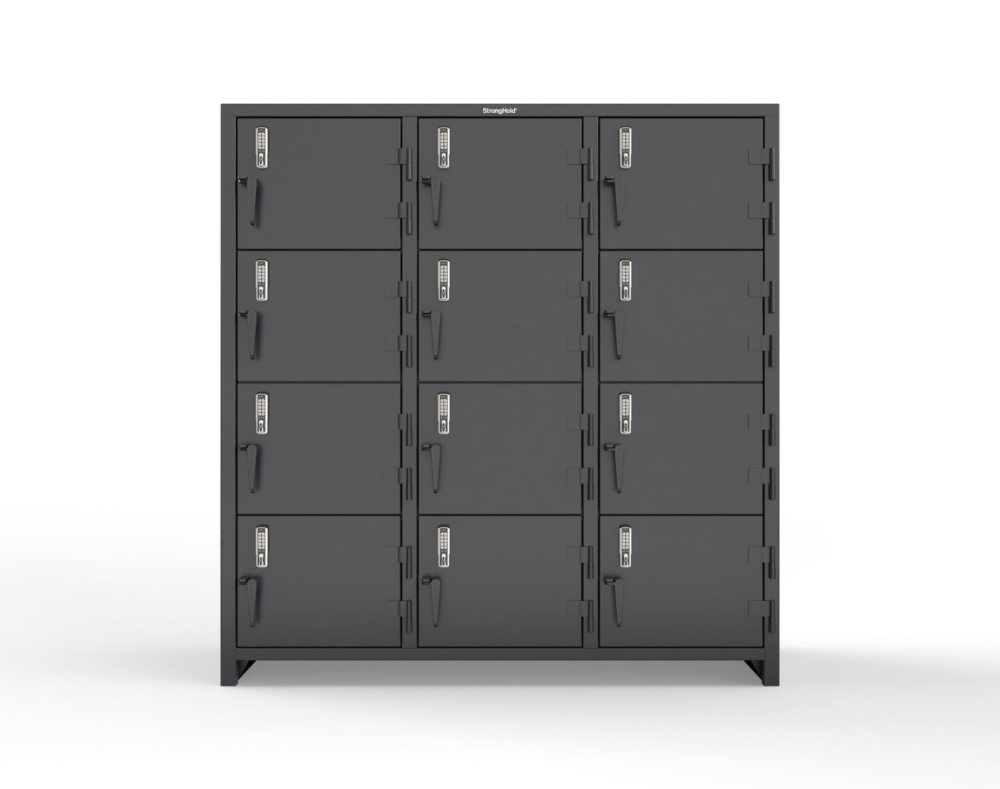 Extra Heavy Duty 14 GA 4-Tier Locker with Keyless Entry Lock, 12 Compartments – 72 in. W x 24 in. D x 75 in. H - 66-12D-24-4T-EK-L-9005