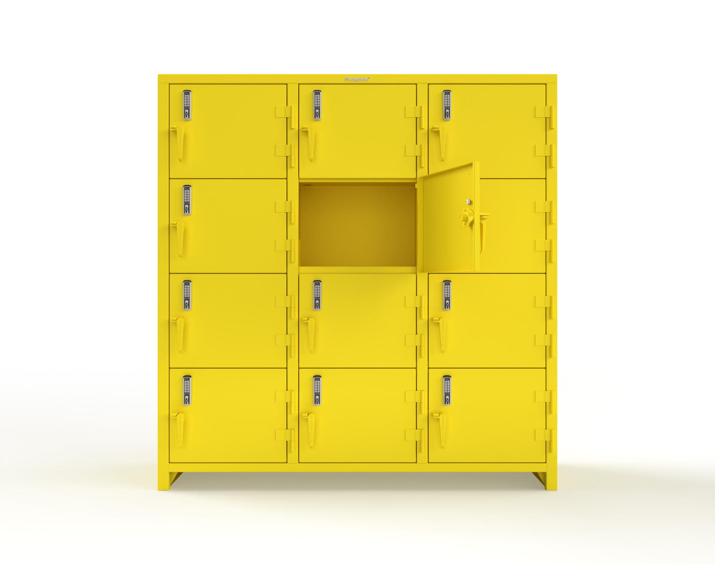 Extra Heavy Duty 14 GA 4-Tier Locker with Keyless Entry Lock, 12 Compartments – 72 in. W x 24 in. D x 75 in. H - 66-12D-24-4T-EK-L-1021