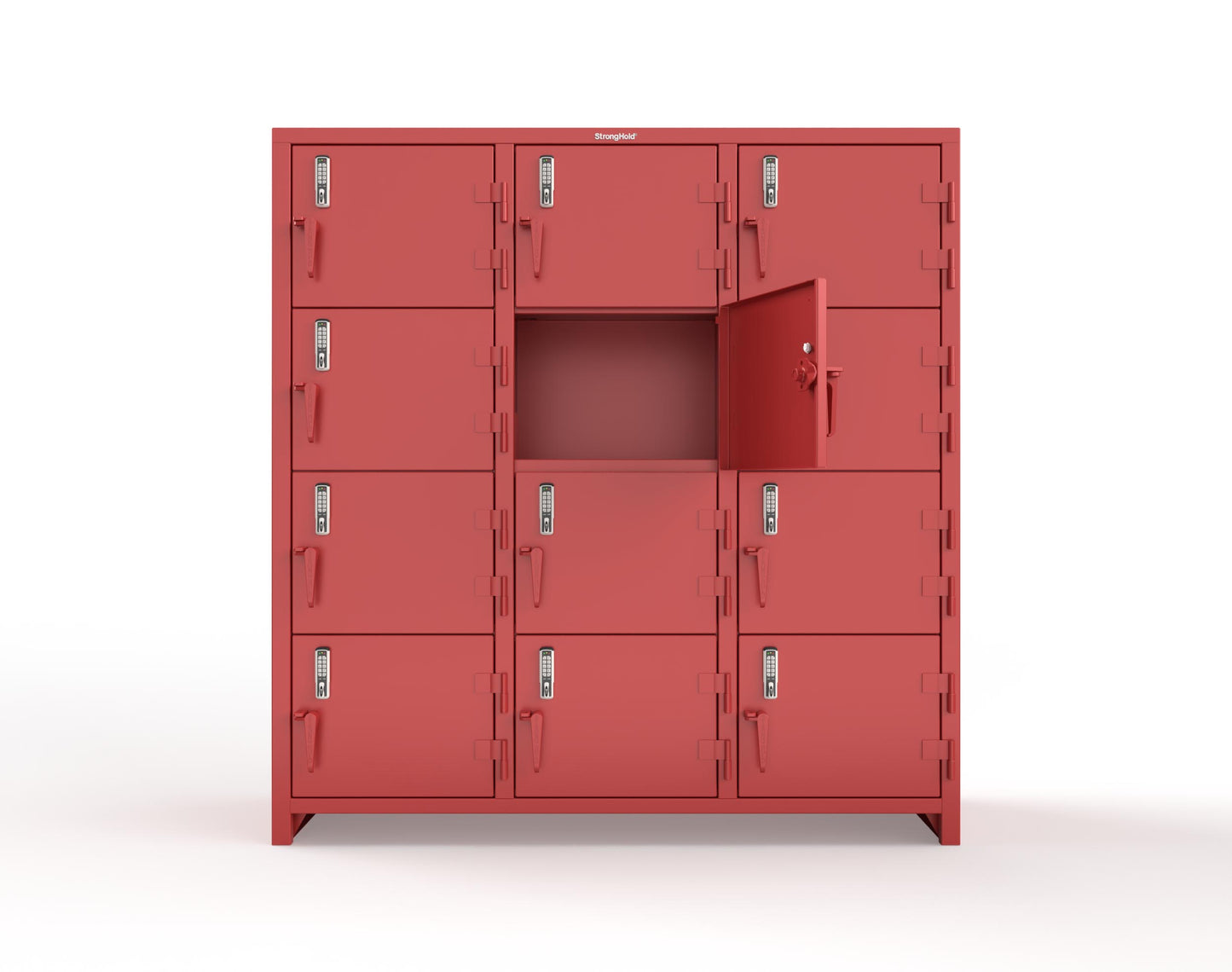 Extra Heavy Duty 14 GA 4-Tier Locker with Keyless Entry Lock, 12 Compartments – 72 in. W x 24 in. D x 75 in. H - 66-12D-24-4T-EK-L-3001