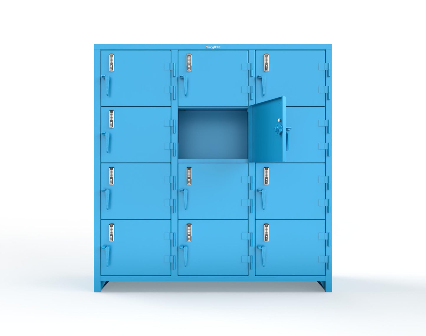 Extra Heavy Duty 14 GA 4-Tier Locker with Keyless Entry Lock, 12 Compartments – 72 in. W x 24 in. D x 75 in. H - 66-12D-24-4T-EK-L-5012