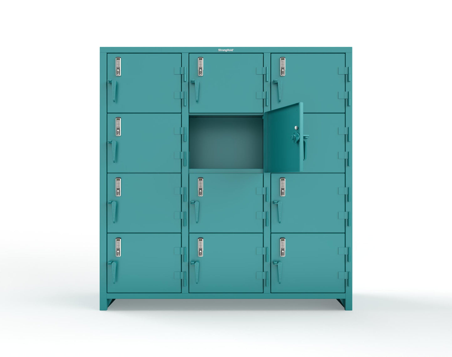 Extra Heavy Duty 14 GA 4-Tier Locker with Keyless Entry Lock, 12 Compartments – 72 in. W x 24 in. D x 75 in. H - 66-12D-24-4T-EK-L-5021