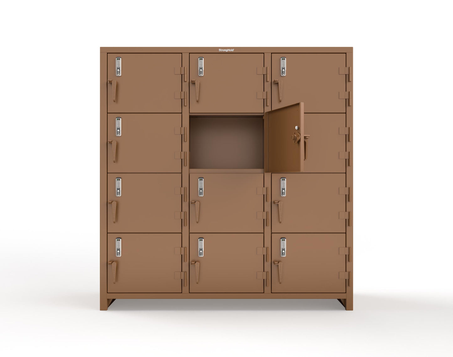 Extra Heavy Duty 14 GA 4-Tier Locker with Keyless Entry Lock, 12 Compartments – 72 in. W x 24 in. D x 75 in. H - 66-12D-24-4T-EK-L-8008
