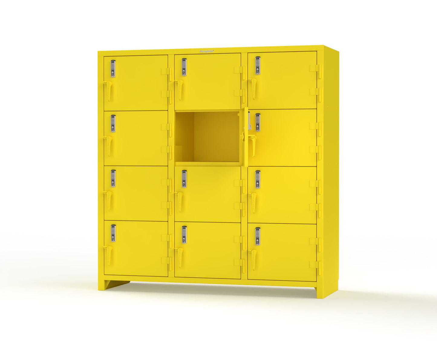 Extra Heavy Duty 14 GA 4-Tier Locker with Keyless Entry Lock, 12 Compartments – 72 in. W x 24 in. D x 75 in. H - 66-12D-24-4T-EK-L-1021