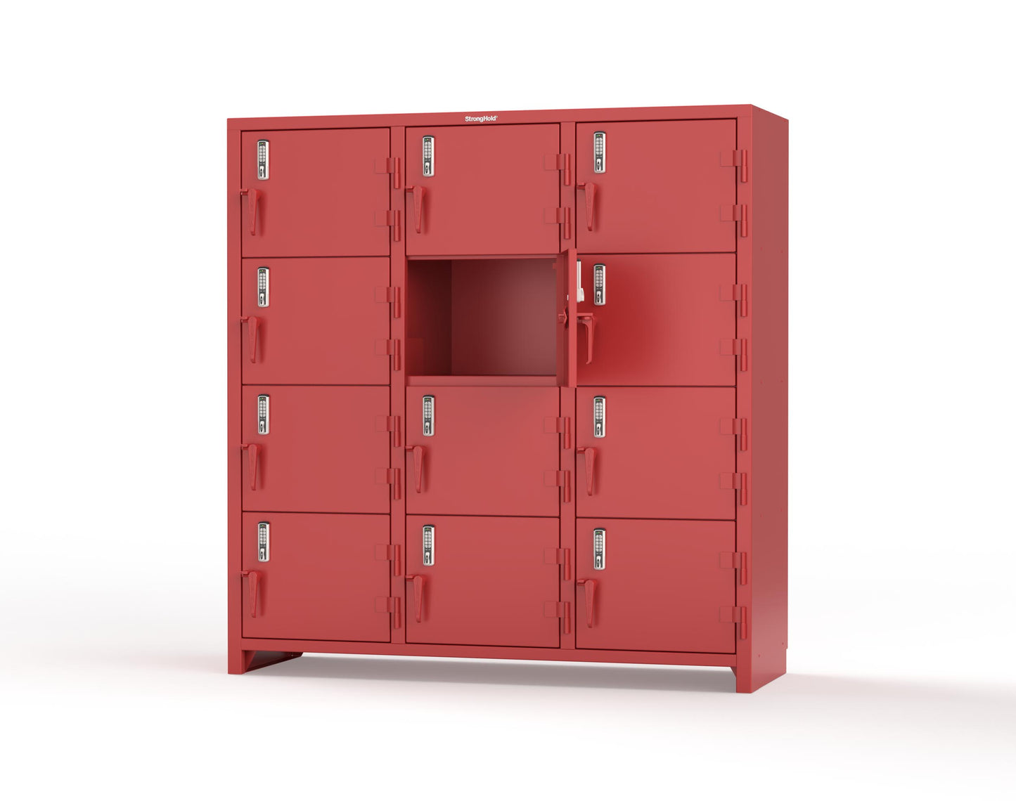 Extra Heavy Duty 14 GA 4-Tier Locker with Keyless Entry Lock, 12 Compartments – 72 in. W x 24 in. D x 75 in. H - 66-12D-24-4T-EK-L-3001