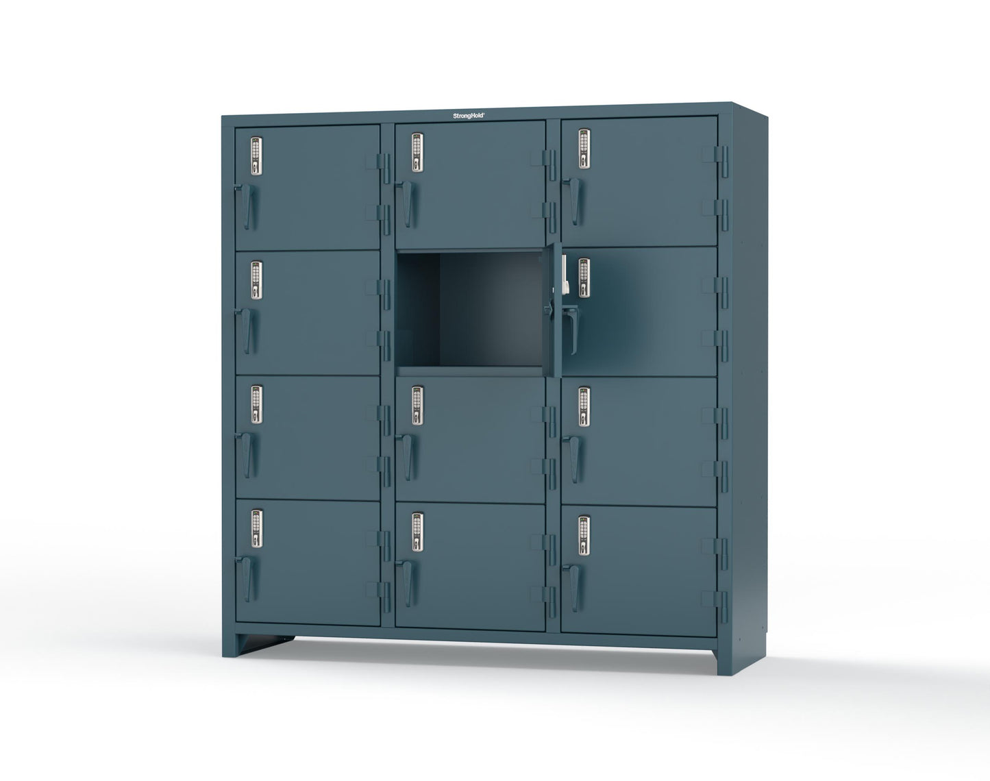Extra Heavy Duty 14 GA 4-Tier Locker with Keyless Entry Lock, 12 Compartments – 72 in. W x 24 in. D x 75 in. H - 66-12D-24-4T-EK-L-5001