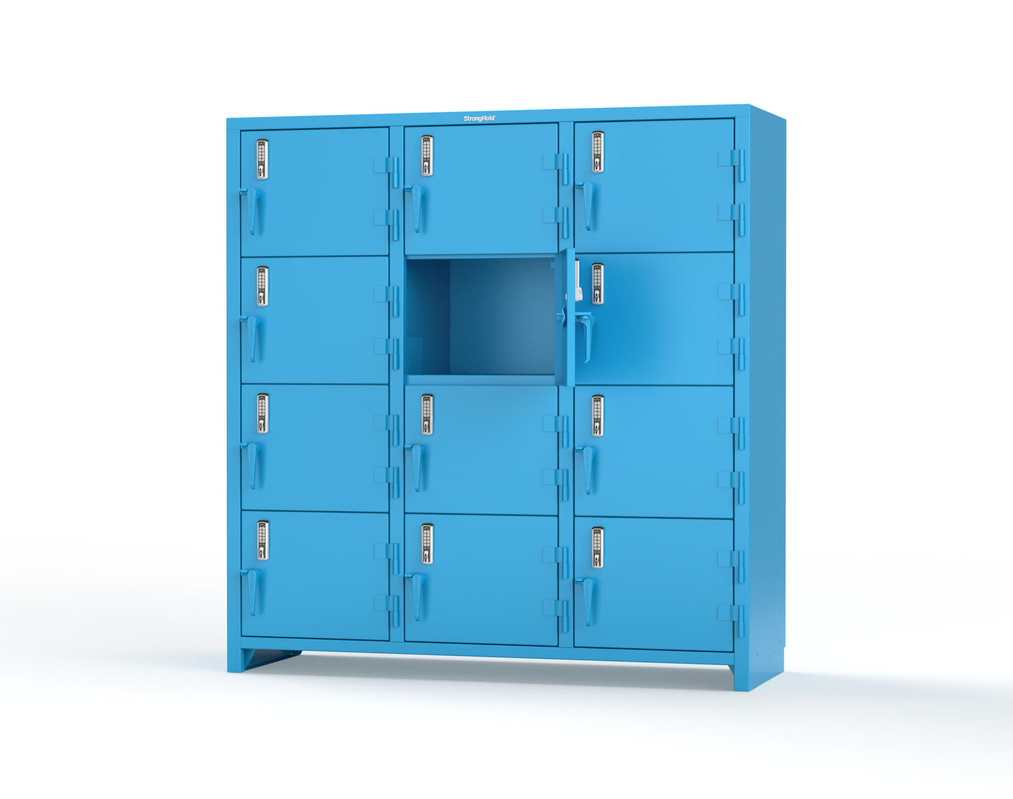 Extra Heavy Duty 14 GA 4-Tier Locker with Keyless Entry Lock, 12 Compartments – 72 in. W x 24 in. D x 75 in. H - 66-12D-24-4T-EK-L-5012
