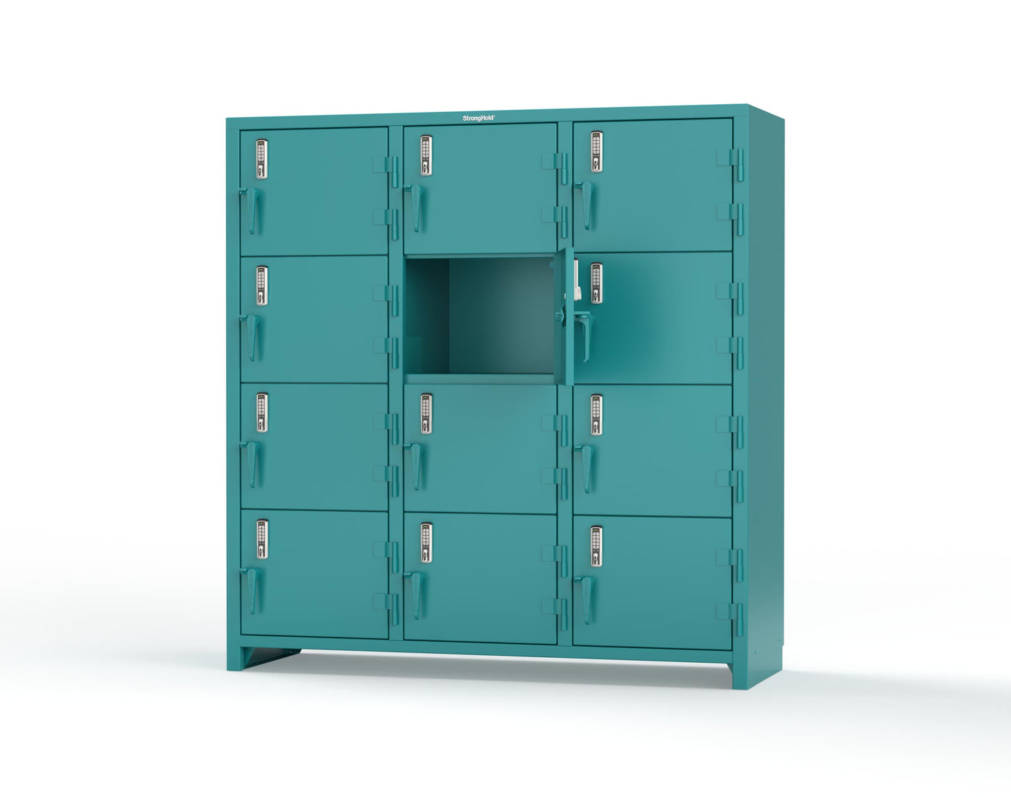 Extra Heavy Duty 14 GA 4-Tier Locker with Keyless Entry Lock, 12 Compartments – 72 in. W x 24 in. D x 75 in. H - 66-12D-24-4T-EK-L-5021