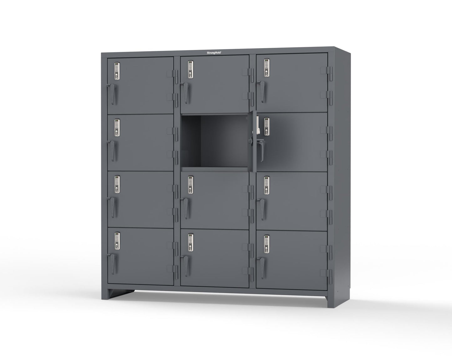 Extra Heavy Duty 14 GA 4-Tier Locker with Keyless Entry Lock, 12 Compartments – 72 in. W x 24 in. D x 75 in. H - 66-12D-24-4T-EK-L-7024