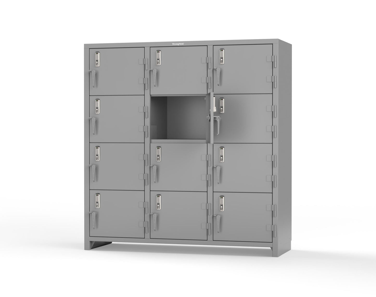 Extra Heavy Duty 14 GA 4-Tier Locker with Keyless Entry Lock, 12 Compartments – 72 in. W x 24 in. D x 75 in. H - 66-12D-24-4T-EK-L-7037