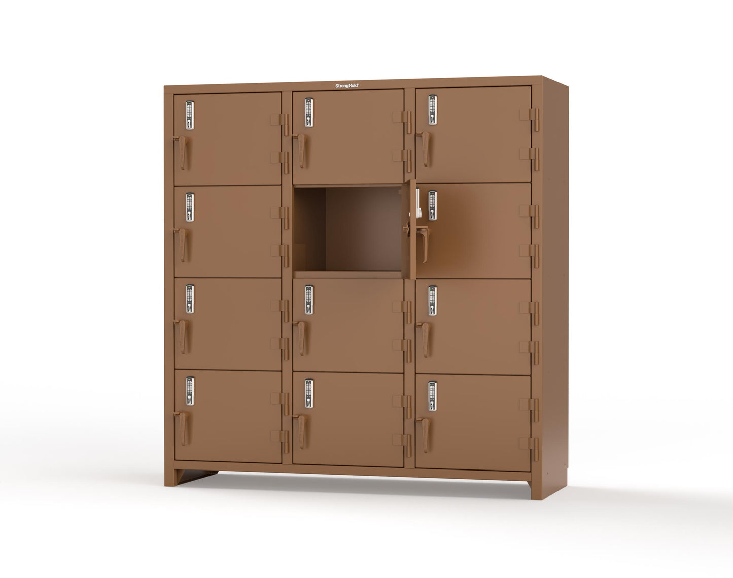 Extra Heavy Duty 14 GA 4-Tier Locker with Keyless Entry Lock, 12 Compartments – 72 in. W x 24 in. D x 75 in. H - 66-12D-24-4T-EK-L-8008