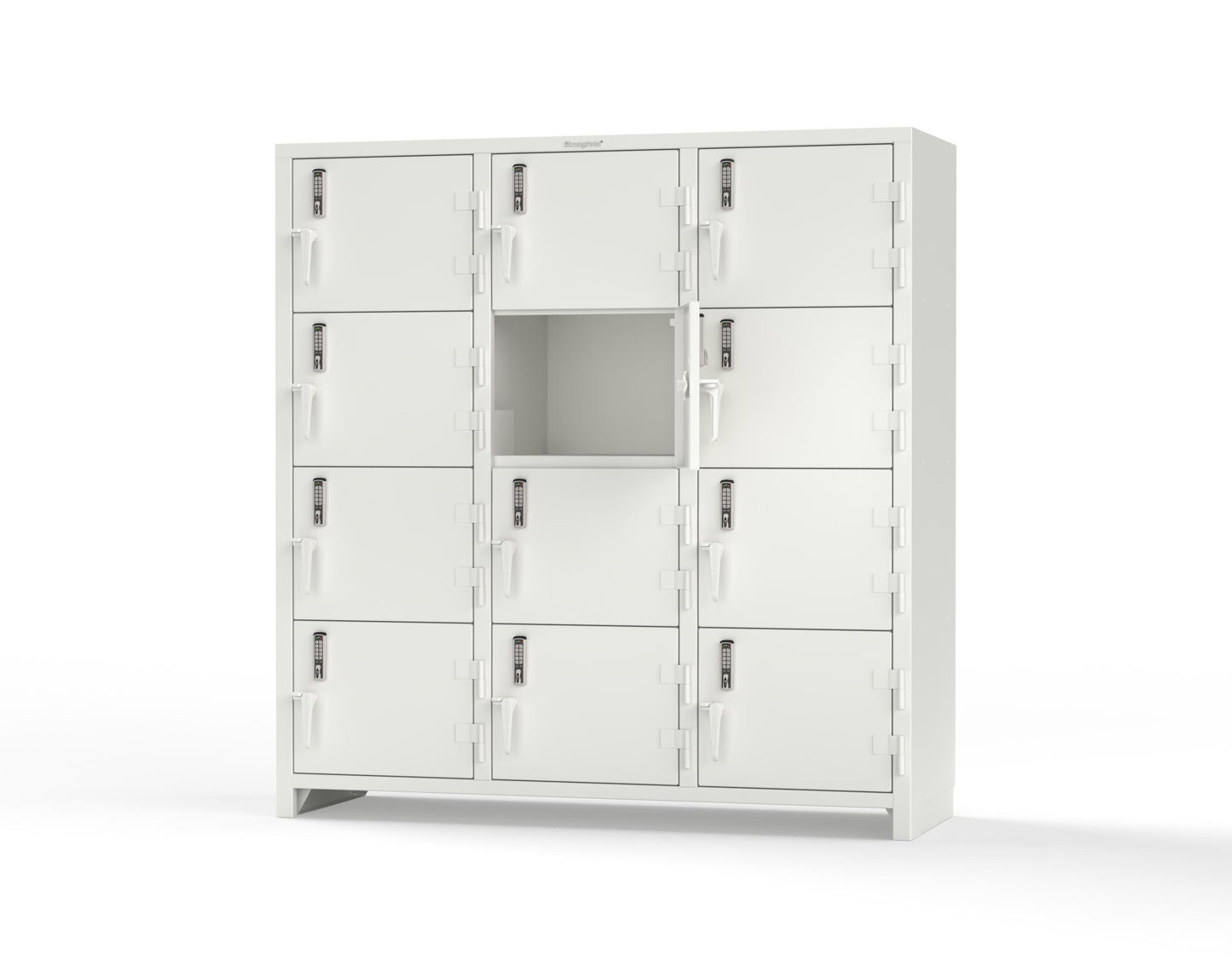 Extra Heavy Duty 14 GA 4-Tier Locker with Keyless Entry Lock, 12 Compartments – 72 in. W x 24 in. D x 75 in. H - 66-12D-24-4T-EK-L-9003