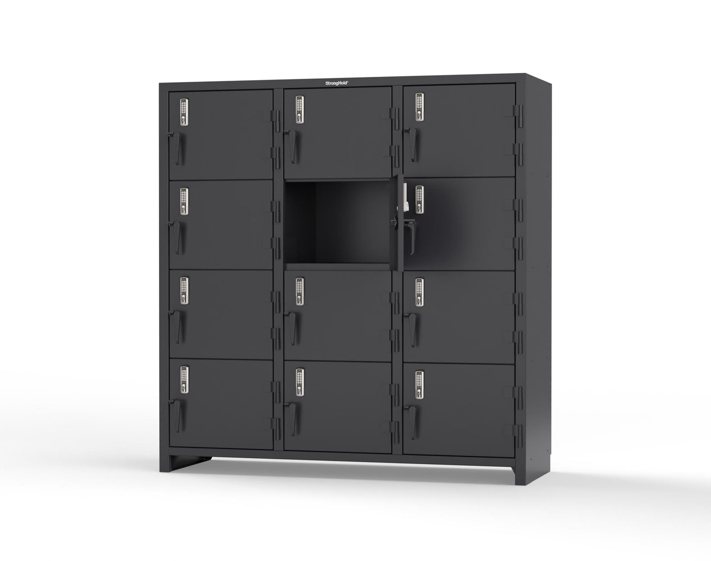 Extra Heavy Duty 14 GA 4-Tier Locker with Keyless Entry Lock, 12 Compartments – 72 in. W x 24 in. D x 75 in. H - 66-12D-24-4T-EK-L-9005