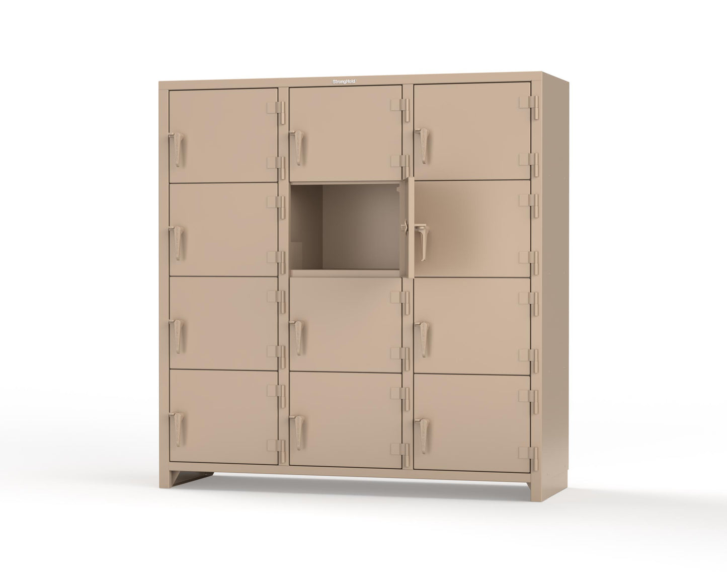 Extra Heavy Duty 14 GA 4-Tier Locker, 12 Compartments -72 in. W x 24 in. D x 75 in. H - 66-12D-24-4T-L-1019