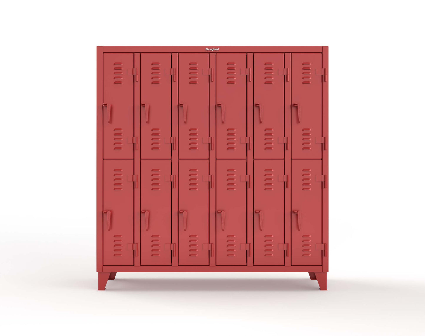Extreme Duty 12 GA Double-Tier Locker with 12 Compartments, Louvered Doors, Coat Hooks - 74 in. W x 18in. D x 78 in. H - 66-18-2TSL-3001