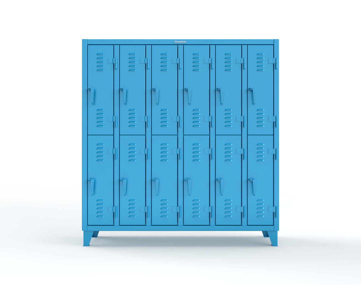 Extreme Duty 12 GA Double-Tier Locker with 12 Compartments, Louvered Doors, Coat Hooks - 74 in. W x 18in. D x 78 in. H - 66-18-2TSL-5012