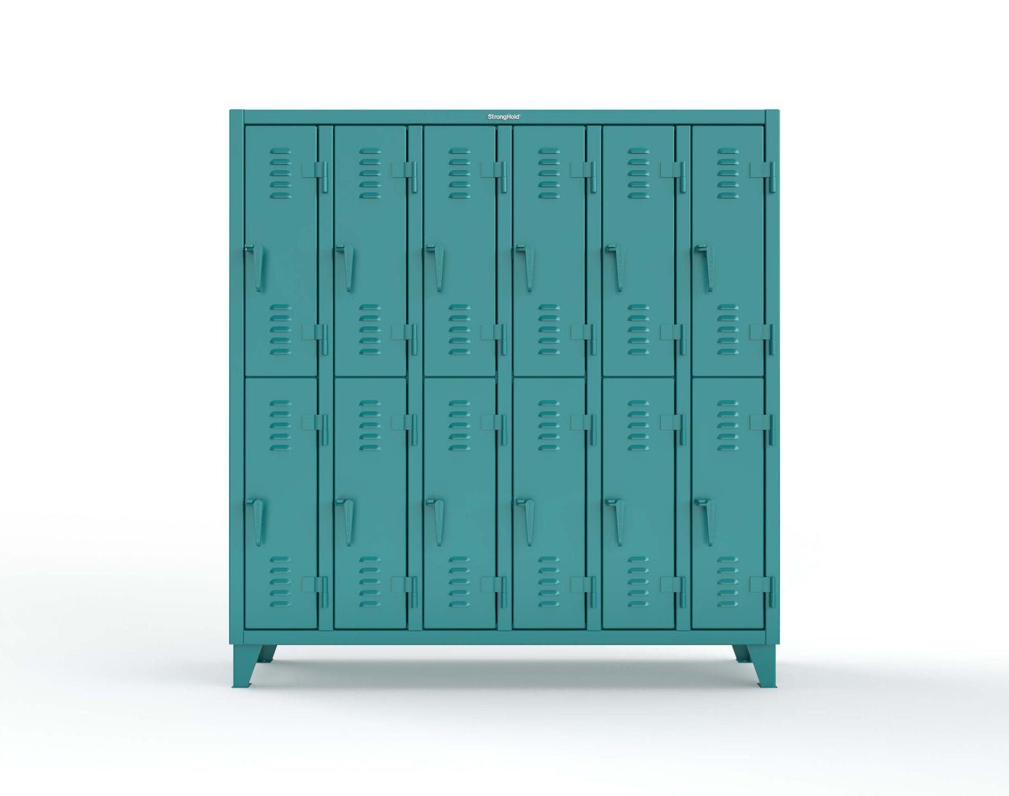 Extreme Duty 12 GA Double-Tier Locker with 12 Compartments, Louvered Doors, Coat Hooks - 74 in. W x 18in. D x 78 in. H - 66-18-2TSL-5021