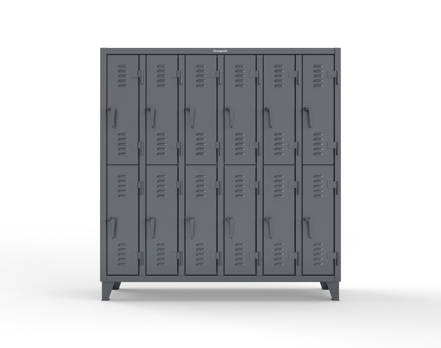 Extreme Duty 12 GA Double-Tier Locker with 12 Compartments, Louvered Doors, Coat Hooks - 74 in. W x 18in. D x 78 in. H - 66-18-2TSL-7024