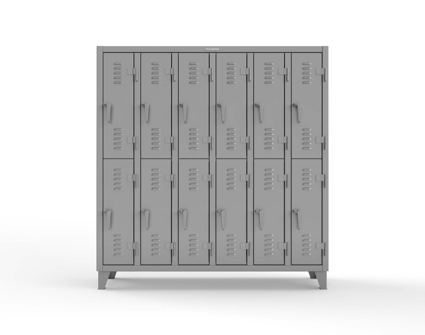 Extreme Duty 12 GA Double-Tier Locker with 12 Compartments, Louvered Doors, Coat Hooks - 74 in. W x 18in. D x 78 in. H - 66-18-2TSL-7037