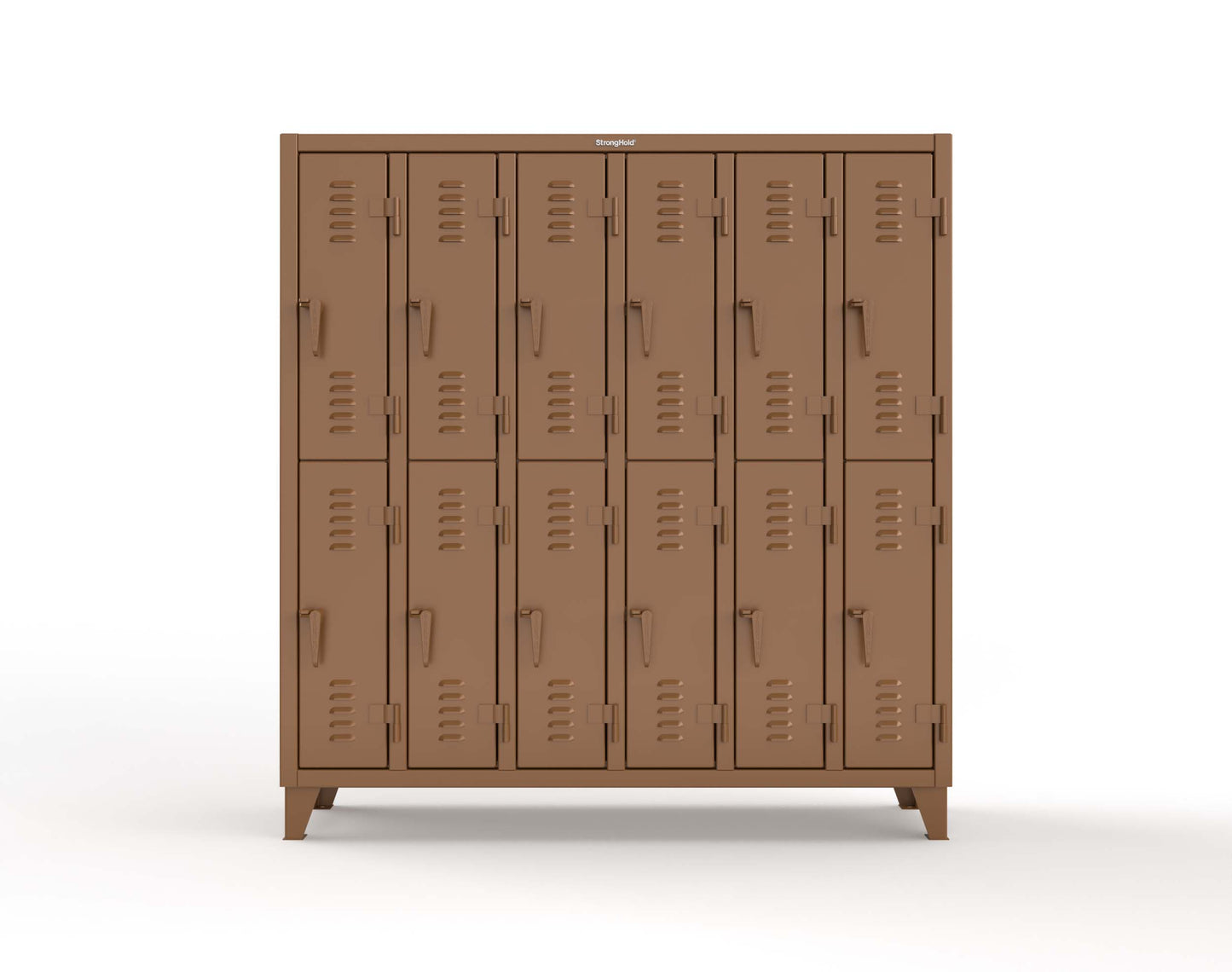 Extreme Duty 12 GA Double-Tier Locker with 12 Compartments, Louvered Doors, Coat Hooks - 74 in. W x 18in. D x 78 in. H - 66-18-2TSL-8008