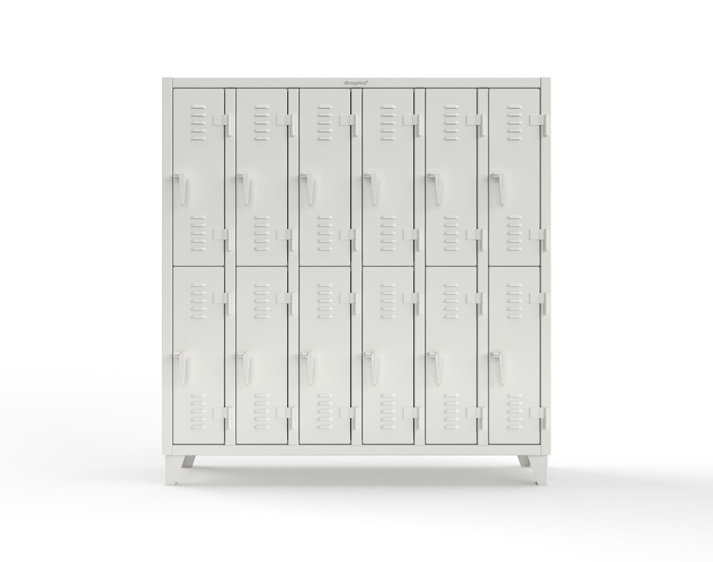 Extreme Duty 12 GA Double-Tier Locker with 12 Compartments, Louvered Doors, Coat Hooks - 74 in. W x 18in. D x 78 in. H - 66-18-2TSL-9003