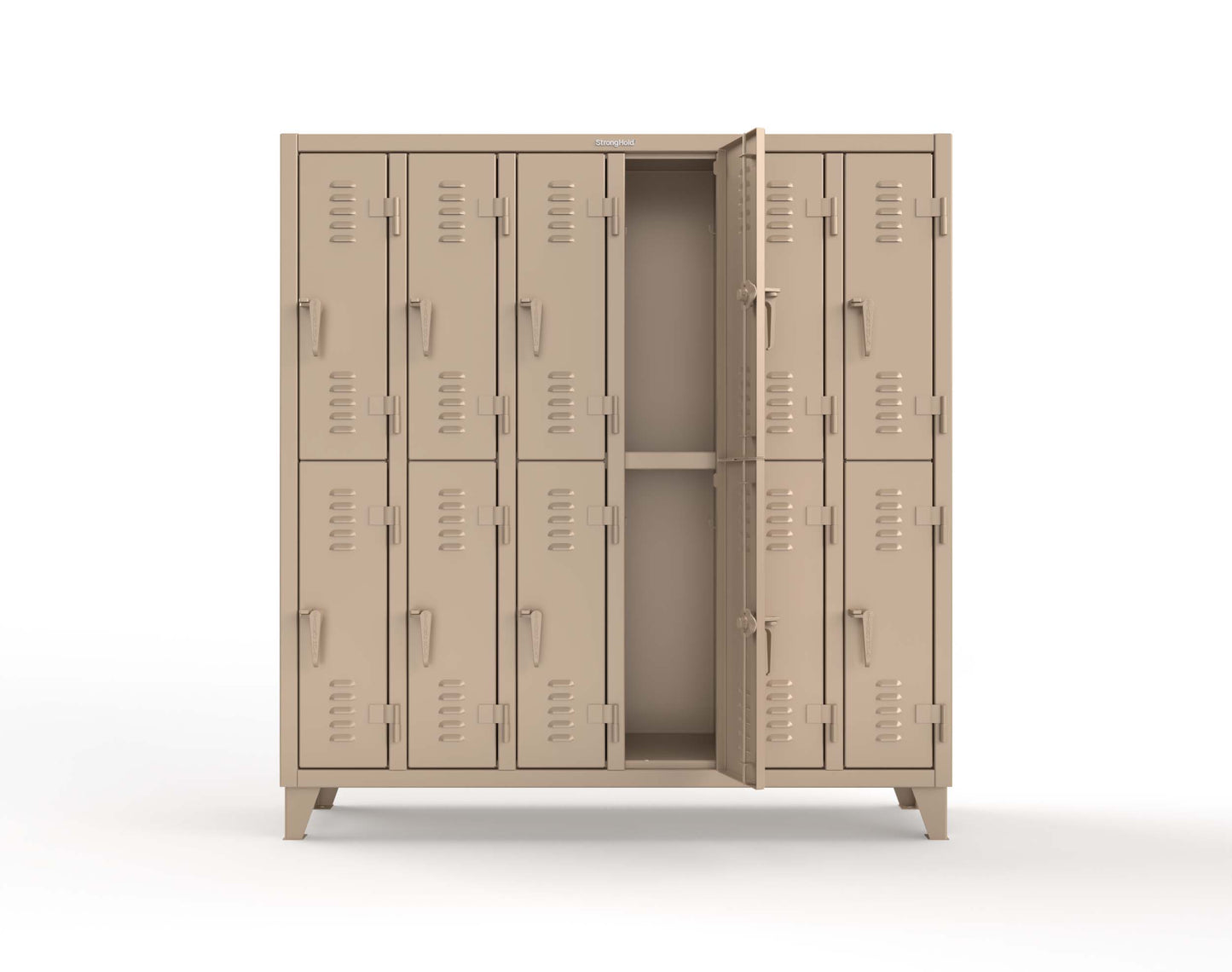 Extreme Duty 12 GA Double-Tier Locker with 12 Compartments, Louvered Doors, Coat Hooks - 74 in. W x 18in. D x 78 in. H - 66-18-2TSL-1019