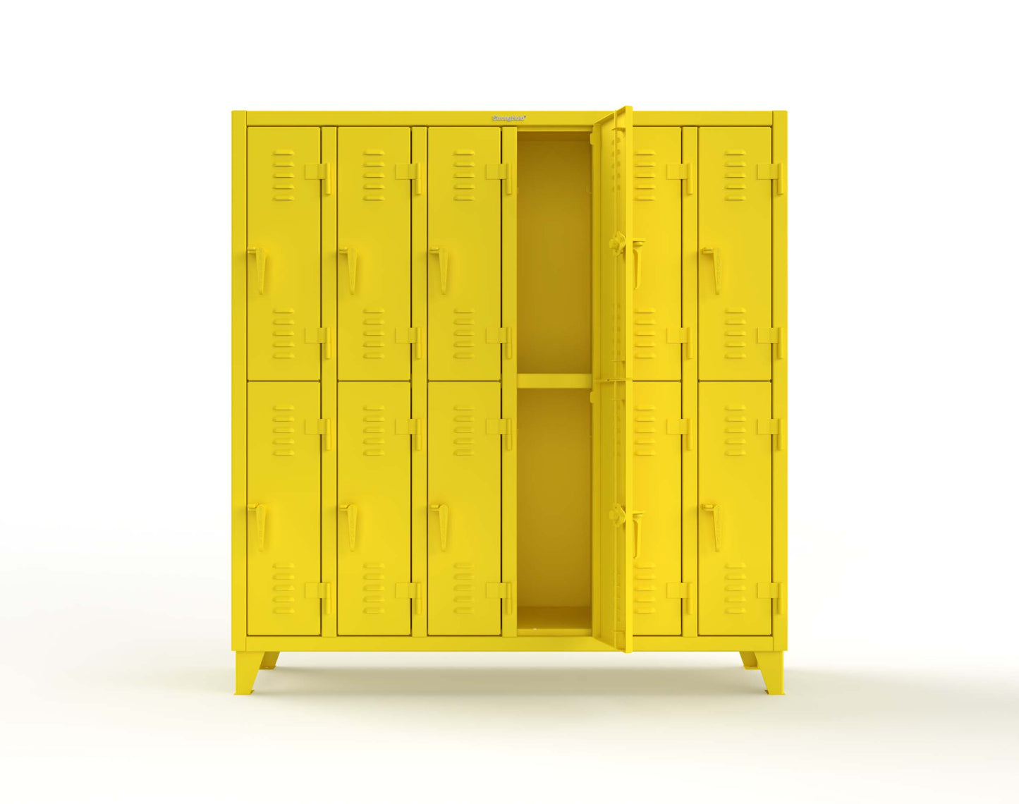 Extreme Duty 12 GA Double-Tier Locker with 12 Compartments, Louvered Doors, Coat Hooks - 74 in. W x 18in. D x 78 in. H - 66-18-2TSL-1021