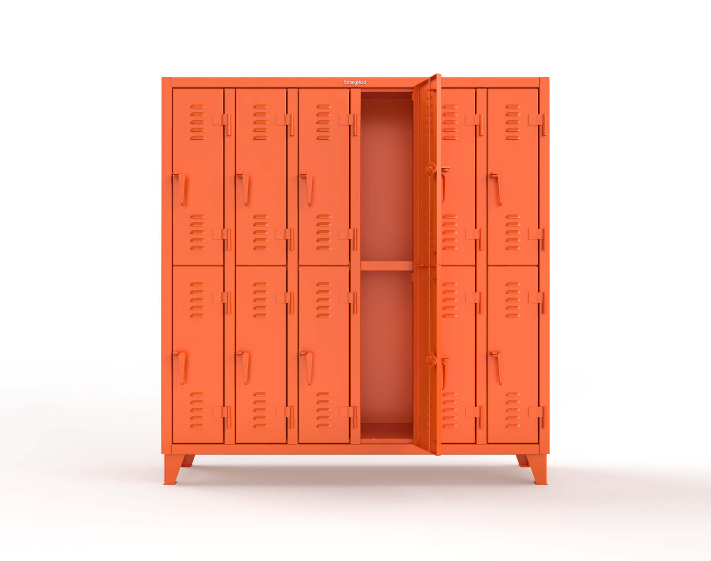 Extreme Duty 12 GA Double-Tier Locker with 12 Compartments, Louvered Doors, Coat Hooks - 74 in. W x 18in. D x 78 in. H - 66-18-2TSL-2009