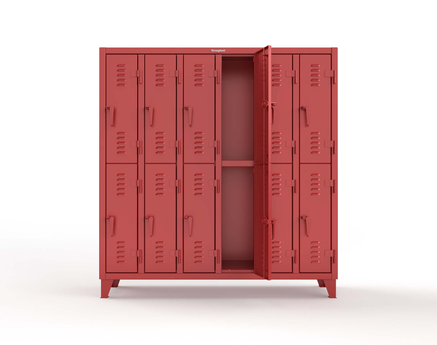 Extreme Duty 12 GA Double-Tier Locker with 12 Compartments, Louvered Doors, Coat Hooks - 74 in. W x 18in. D x 78 in. H - 66-18-2TSL-3001