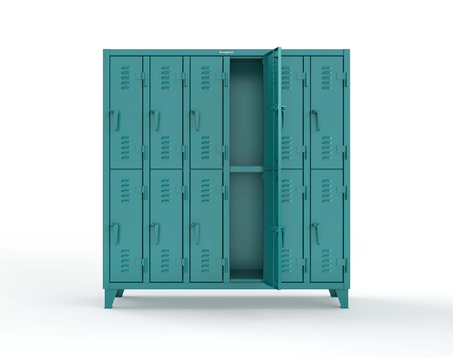 Extreme Duty 12 GA Double-Tier Locker with 12 Compartments, Louvered Doors, Coat Hooks - 74 in. W x 18in. D x 78 in. H - 66-18-2TSL-5021