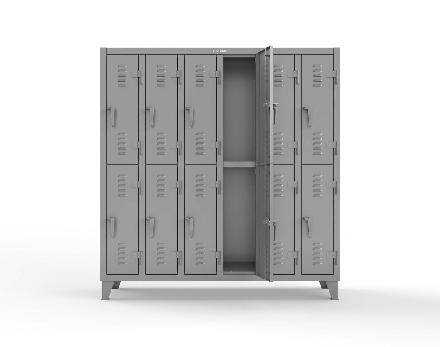 Extreme Duty 12 GA Double-Tier Locker with 12 Compartments, Louvered Doors, Coat Hooks - 74 in. W x 18in. D x 78 in. H - 66-18-2TSL-7037