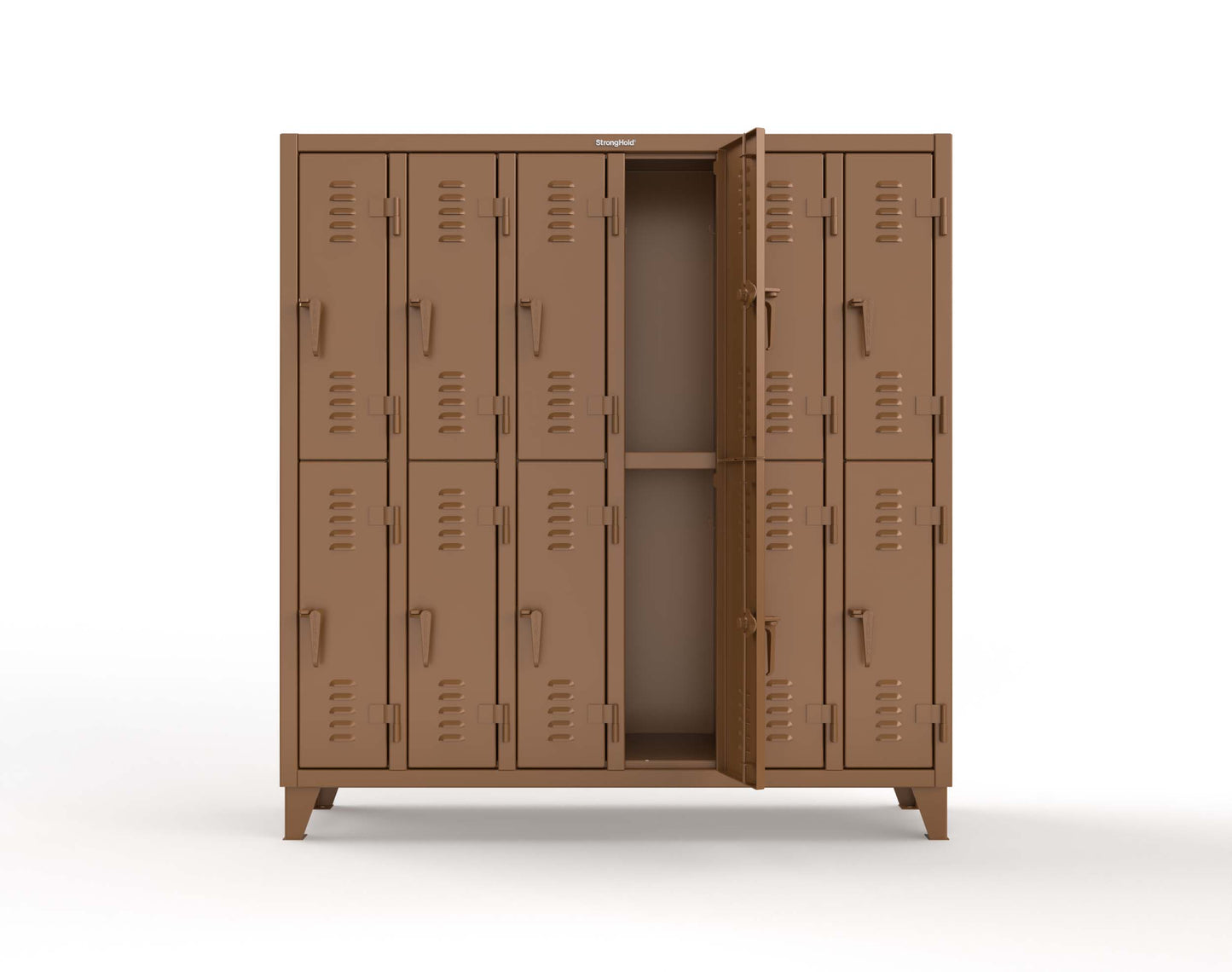 Extreme Duty 12 GA Double-Tier Locker with 12 Compartments, Louvered Doors, Coat Hooks - 74 in. W x 18in. D x 78 in. H - 66-18-2TSL-8008
