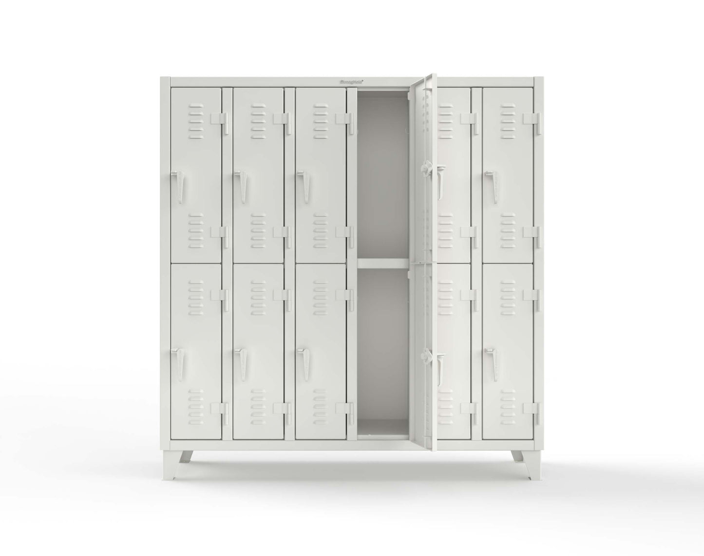 Extreme Duty 12 GA Double-Tier Locker with 12 Compartments, Louvered Doors, Coat Hooks - 74 in. W x 18in. D x 78 in. H - 66-18-2TSL-9003