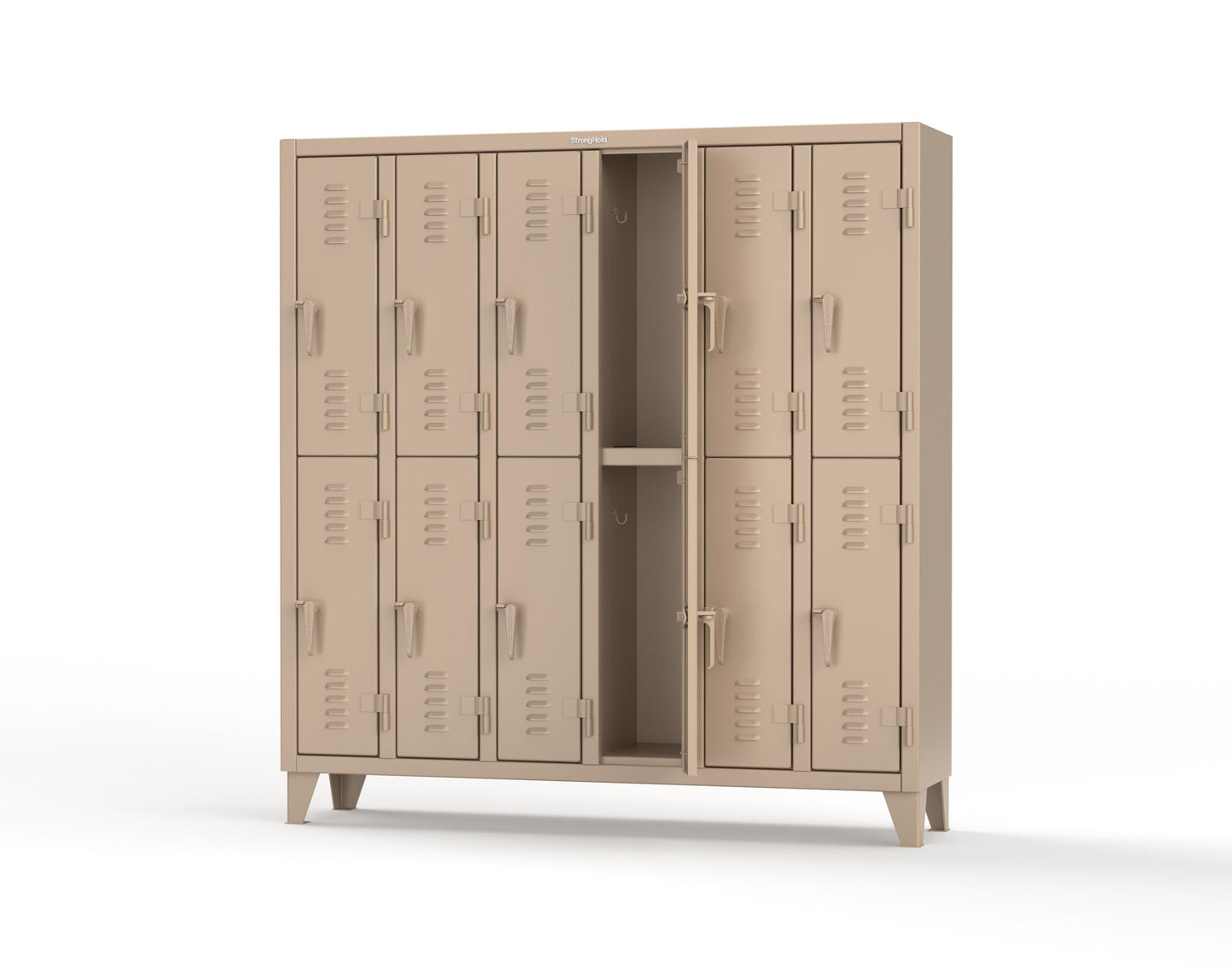 Extreme Duty 12 GA Double-Tier Locker with 12 Compartments, Louvered Doors, Coat Hooks - 74 in. W x 18in. D x 78 in. H - 66-18-2TSL-1019