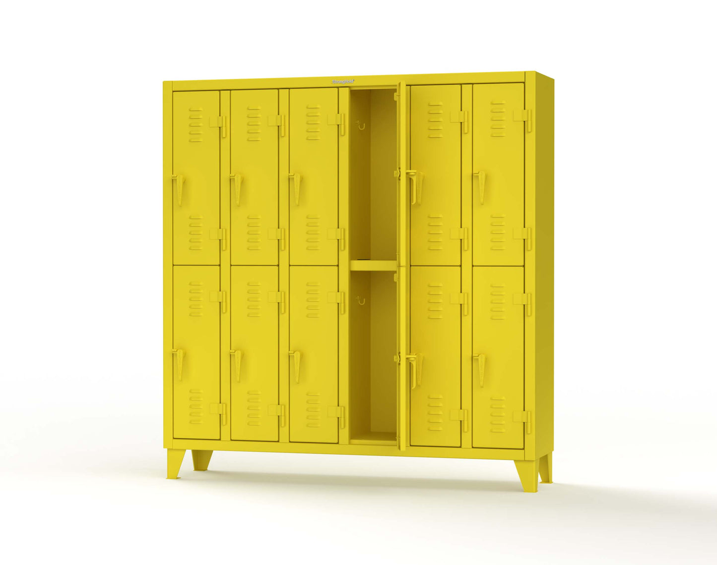 Extreme Duty 12 GA Double-Tier Locker with 12 Compartments, Louvered Doors, Coat Hooks - 74 in. W x 18in. D x 78 in. H - 66-18-2TSL-1021