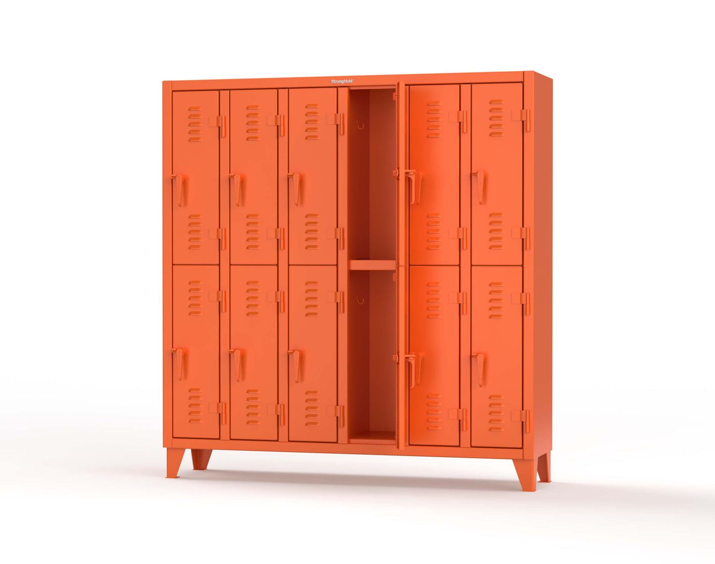 Extreme Duty 12 GA Double-Tier Locker with 12 Compartments, Louvered Doors, Coat Hooks - 74 in. W x 18in. D x 78 in. H - 66-18-2TSL-2009