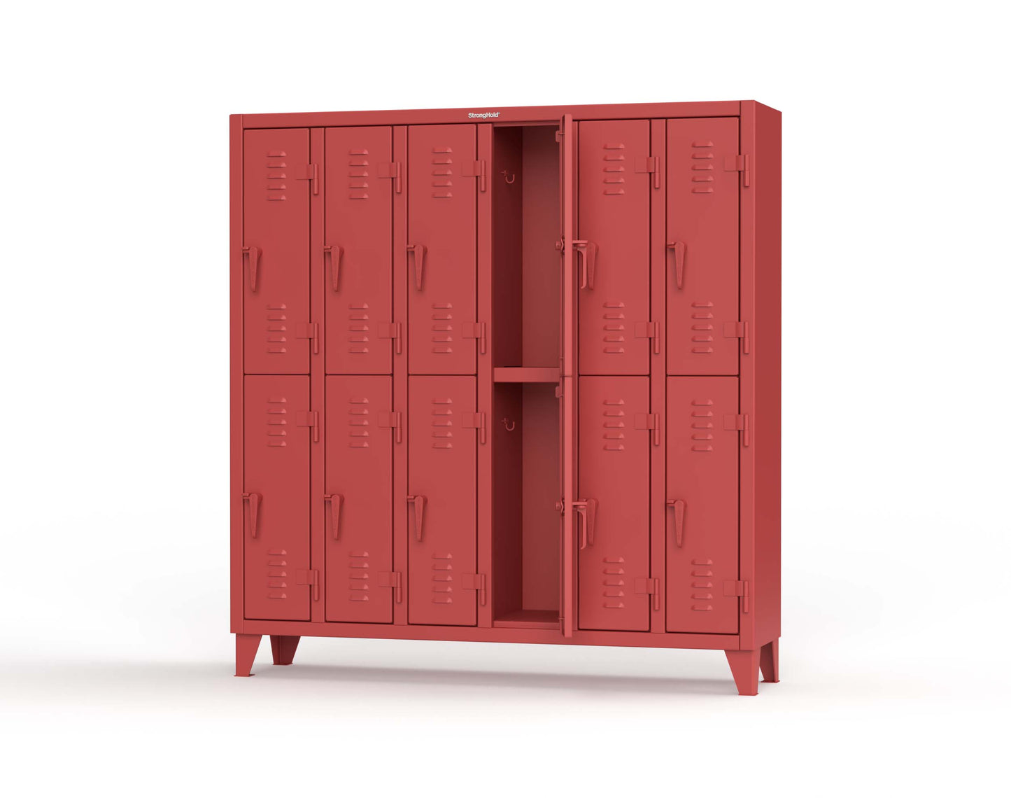 Extreme Duty 12 GA Double-Tier Locker with 12 Compartments, Louvered Doors, Coat Hooks - 74 in. W x 18in. D x 78 in. H - 66-18-2TSL-3001