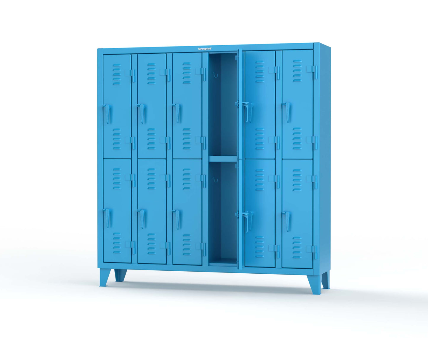 Extreme Duty 12 GA Double-Tier Locker with 12 Compartments, Louvered Doors, Coat Hooks - 74 in. W x 18in. D x 78 in. H - 66-18-2TSL-5012