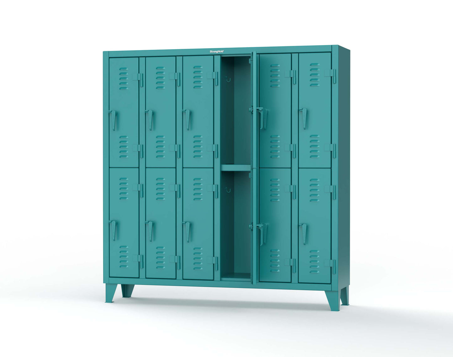 Extreme Duty 12 GA Double-Tier Locker with 12 Compartments, Louvered Doors, Coat Hooks - 74 in. W x 18in. D x 78 in. H - 66-18-2TSL-5021