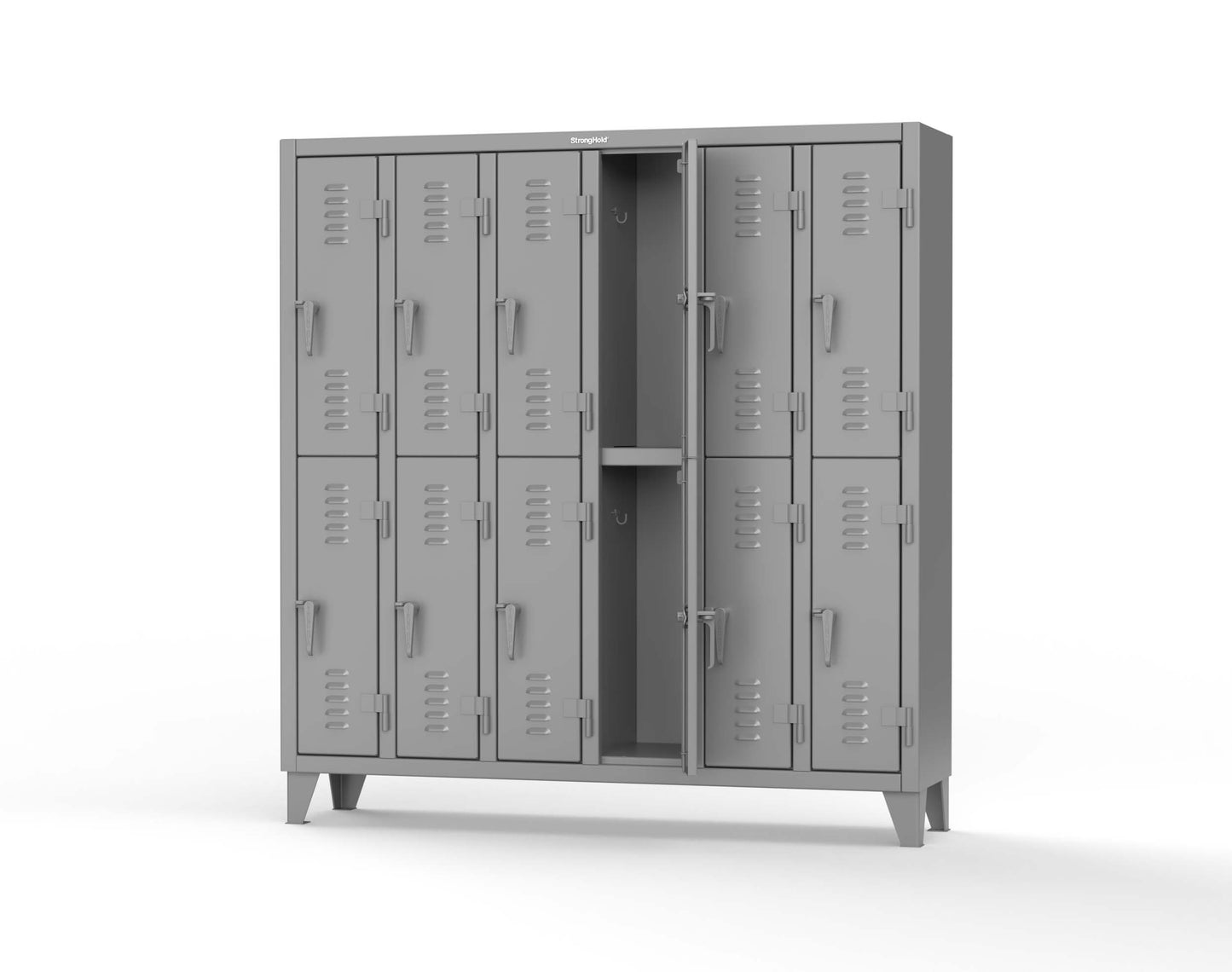 Extreme Duty 12 GA Double-Tier Locker with 12 Compartments, Louvered Doors, Coat Hooks - 74 in. W x 18in. D x 78 in. H - 66-18-2TSL-7037