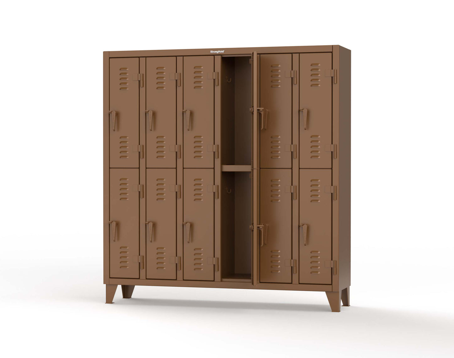 Extreme Duty 12 GA Double-Tier Locker with 12 Compartments, Louvered Doors, Coat Hooks - 74 in. W x 18in. D x 78 in. H - 66-18-2TSL-8008