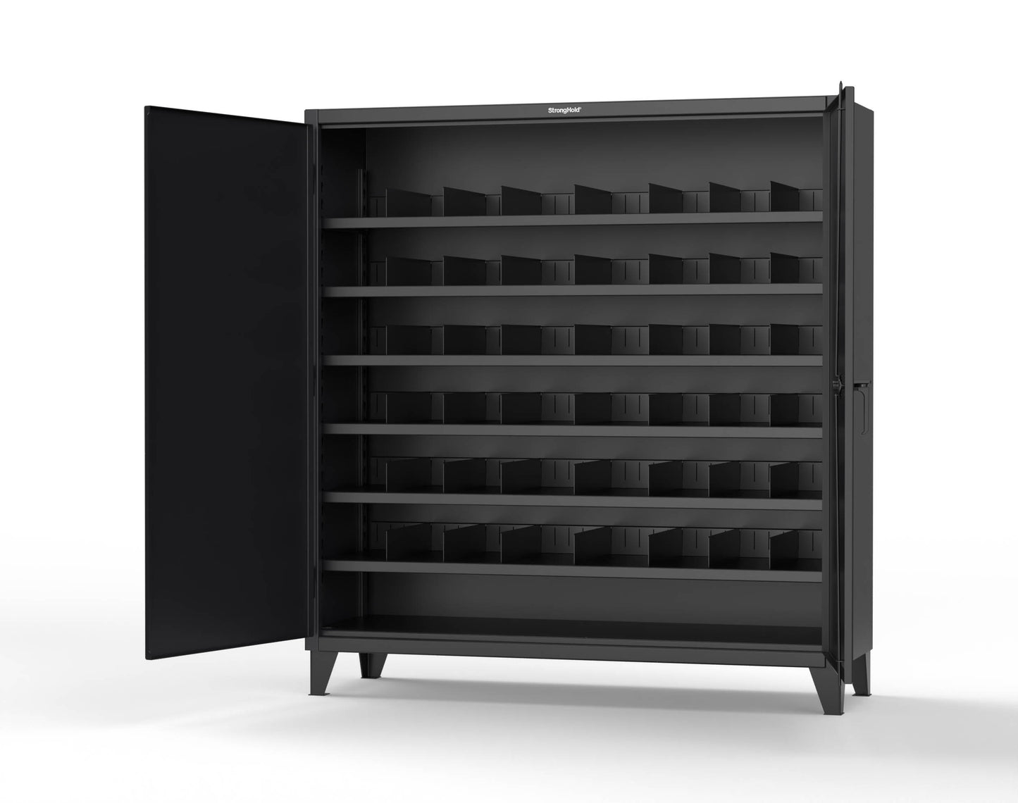 Extreme Duty 12 GA Cabinet with 6 Shelves, Shelf Dividers - 72 In. W x 24 In. D x 78 In. H - 66-246PH-42VD-9005