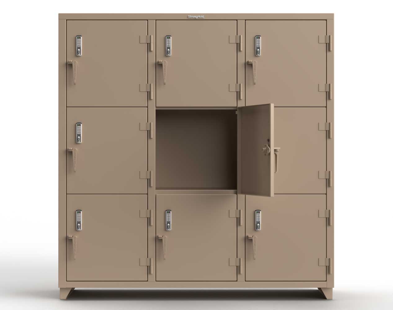 Extra Heavy Duty 14 GA Triple-Tier Locker with Keyless Entry Lock, 9 Compartments – 72 in. W x 24 in. D x 75 in. H