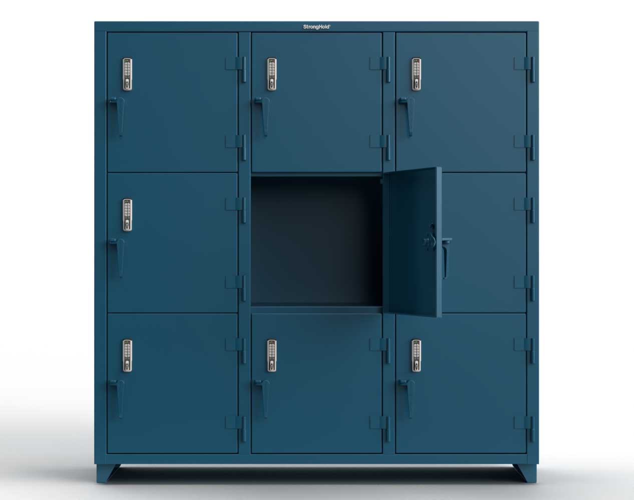 Extra Heavy Duty 14 GA Triple-Tier Locker with Keyless Entry Lock, 9 Compartments – 72 in. W x 24 in. D x 75 in. H