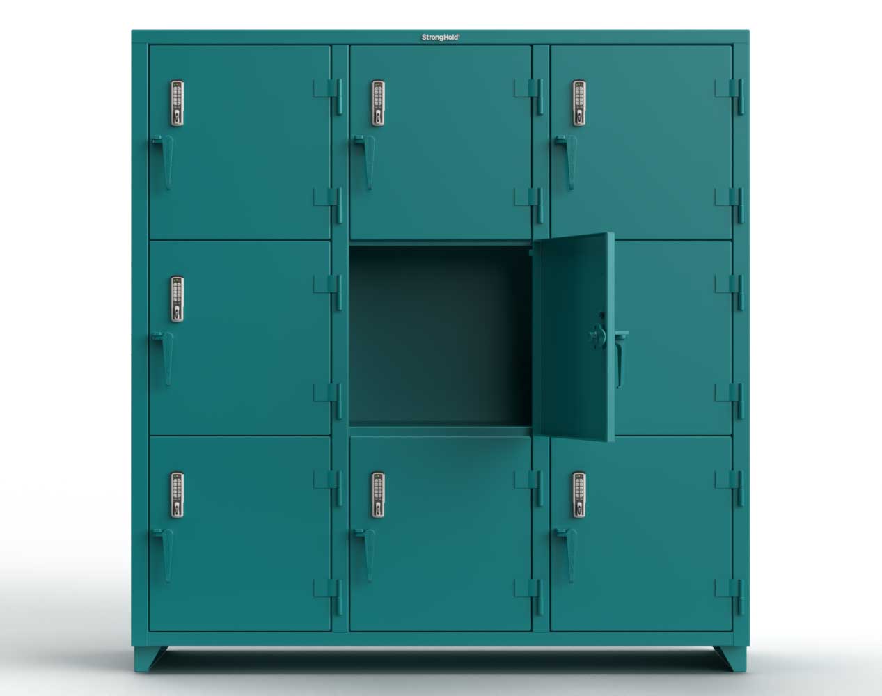Extra Heavy Duty 14 GA Triple-Tier Locker with Keyless Entry Lock, 9 Compartments – 72 in. W x 24 in. D x 75 in. H