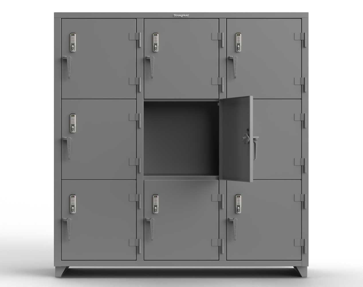 Extra Heavy Duty 14 GA Triple-Tier Locker with Keyless Entry Lock, 9 Compartments – 72 in. W x 24 in. D x 75 in. H