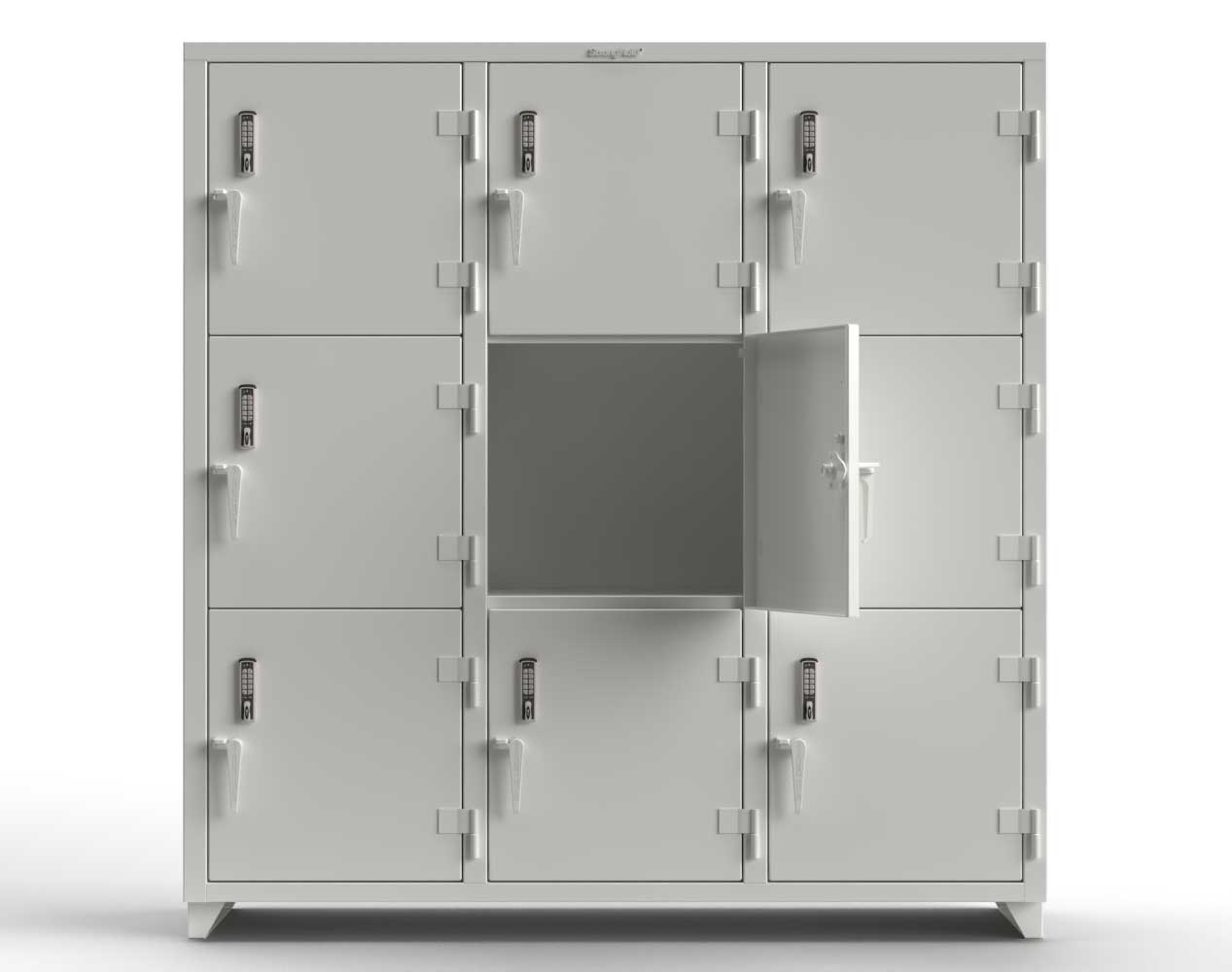 Extra Heavy Duty 14 GA Triple-Tier Locker with Keyless Entry Lock, 9 Compartments – 72 in. W x 24 in. D x 75 in. H