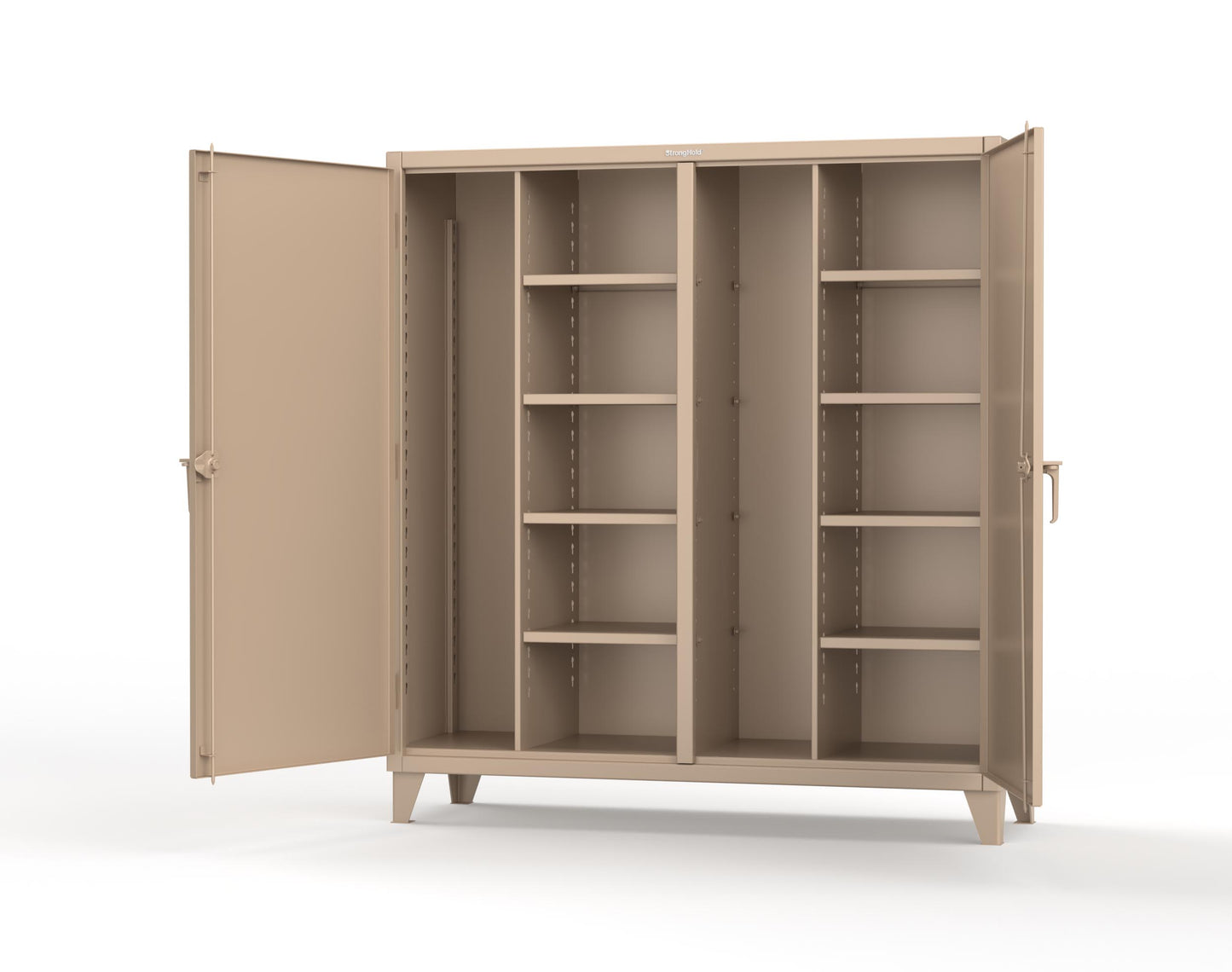 Extreme Duty 12 GA Double Shift Janitorial Cabinet with 8 Shelves - 72 In. W x 24 In. D x 78 In. H - 66-DSBC-248-1019