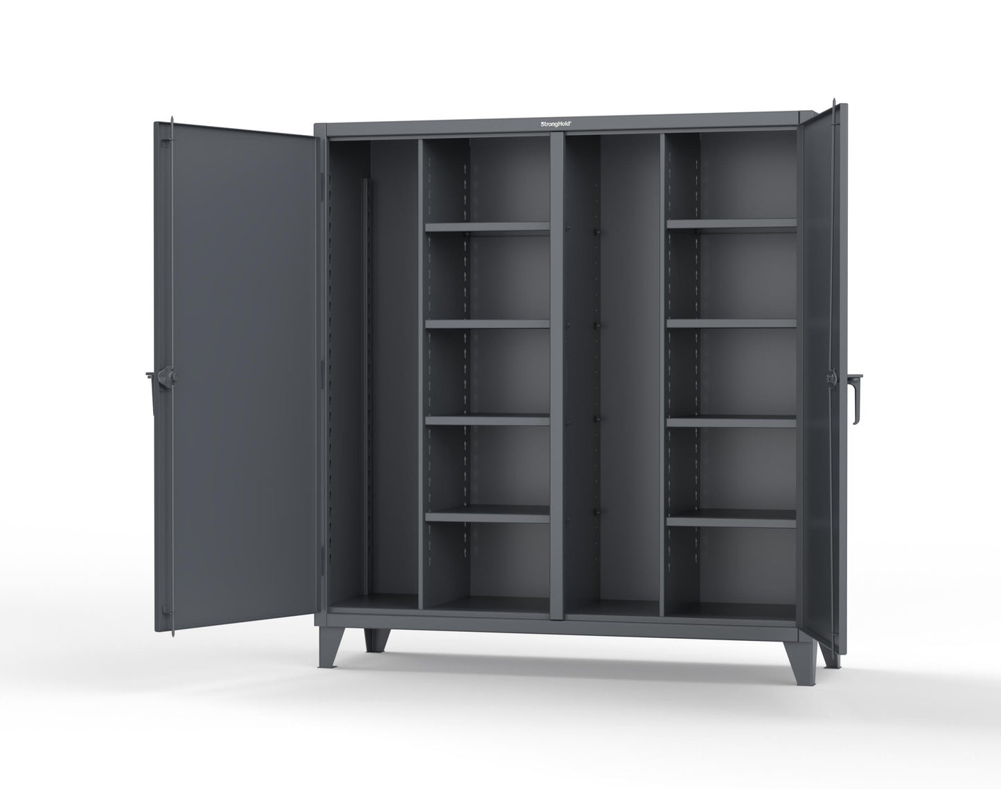 Extreme Duty 12 GA Double Shift Janitorial Cabinet with 8 Shelves - 72 In. W x 24 In. D x 78 In. H - 66-DSBC-248-7024