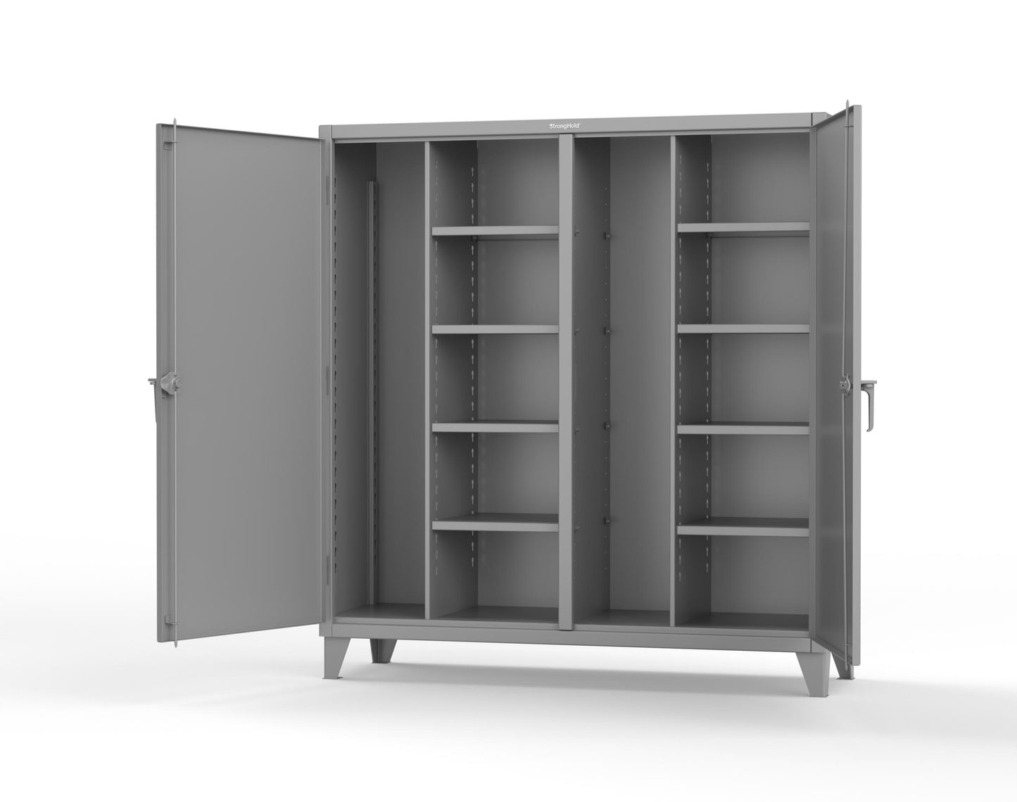 Extreme Duty 12 GA Double Shift Janitorial Cabinet with 8 Shelves - 72 In. W x 24 In. D x 78 In. H - 66-DSBC-248-7037