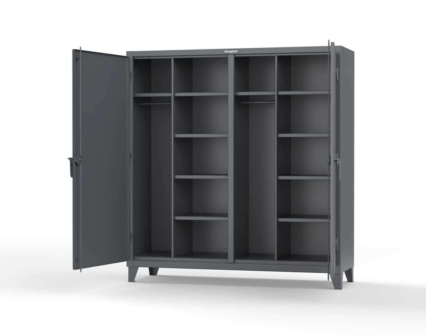 Extreme Duty 12 GA Double Shift Uniform Cabinet with 10 Shelves - 72 In. W x 24 In. D x 78 In. H - 66-DSW-2410-7024
